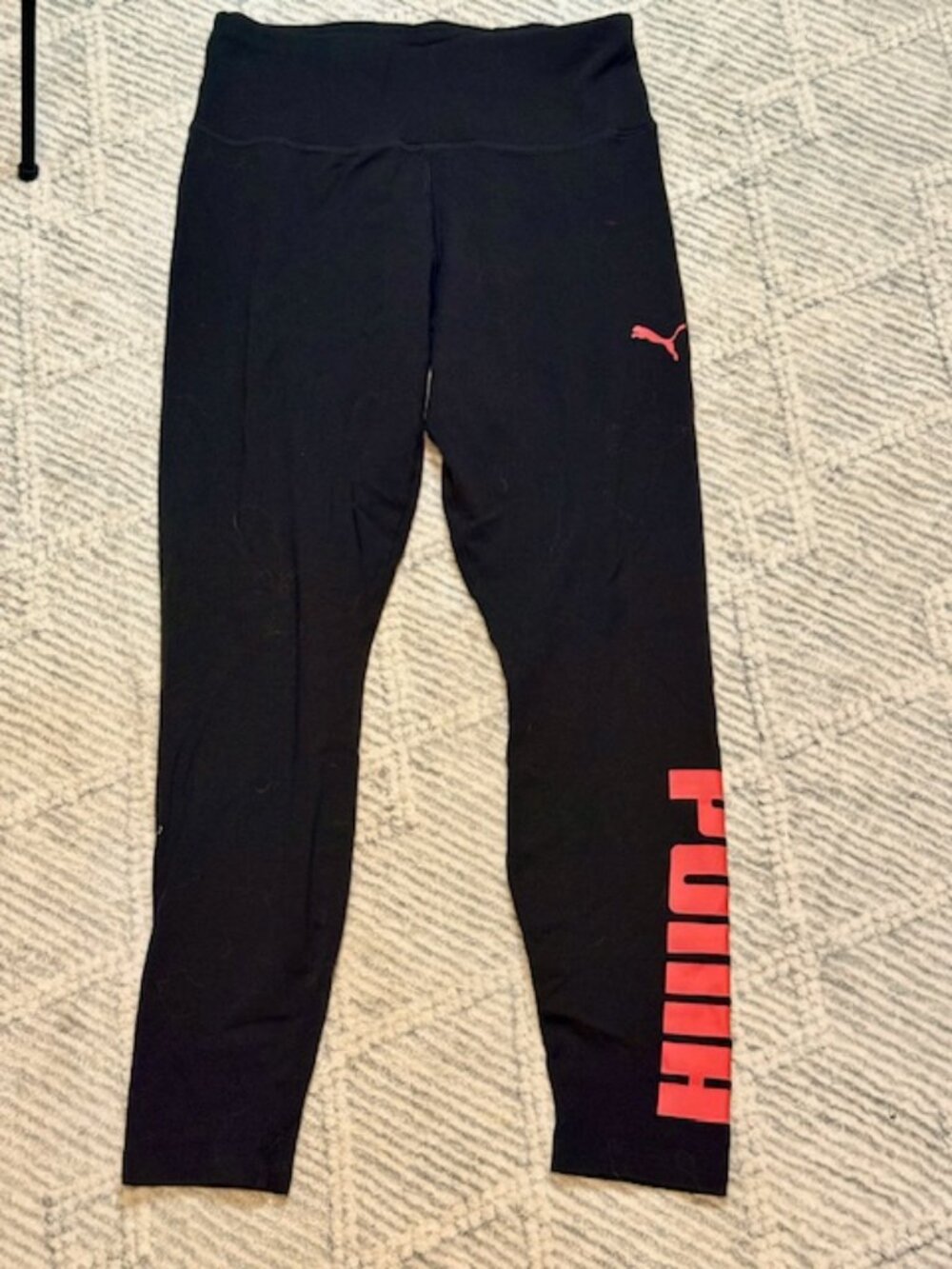 PUMA Women's Athletic Logo Leggings Black Coral Red High Waist Size M